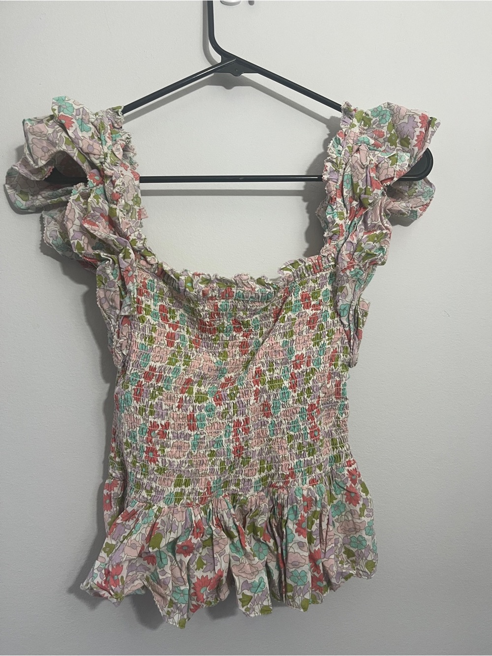 Floral Smocked Top with Ruffle Sleeves